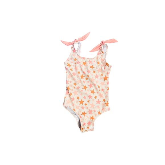 Girls Size 6 One-Piece Swimsuit – Star Print – Pink & Orange - Picture 6 of 11